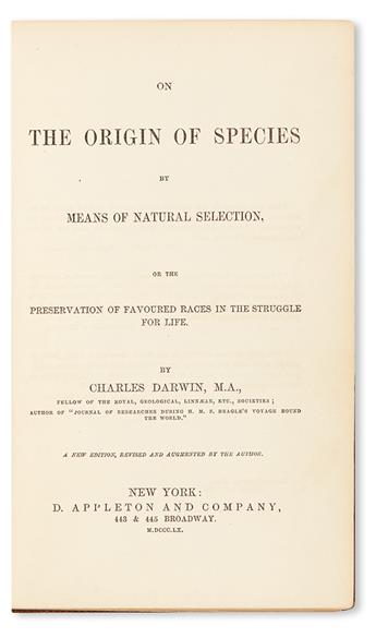 DARWIN, CHARLES. On the Origin of Species . . . New Edition, Revised and Augmented by the Author.  1860